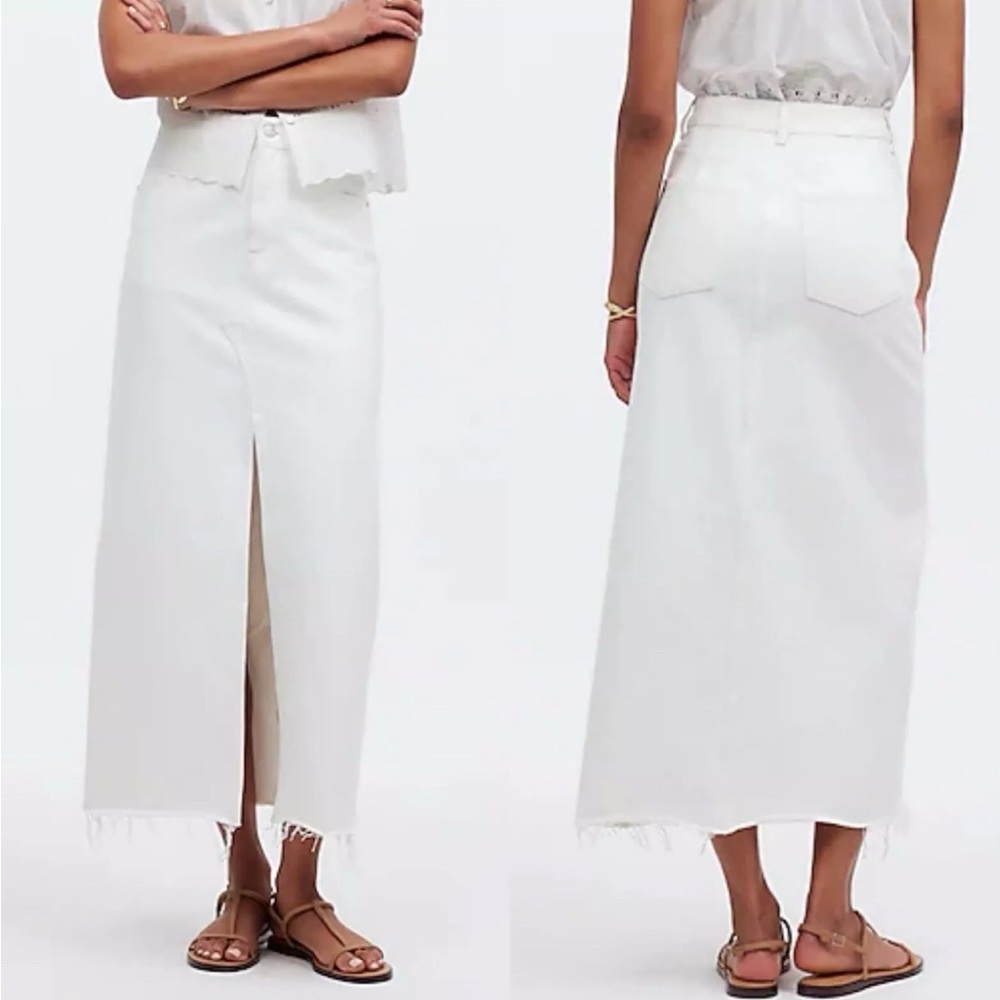 Madewell The Rilee Denim Midi Skirt in Tile White size 25